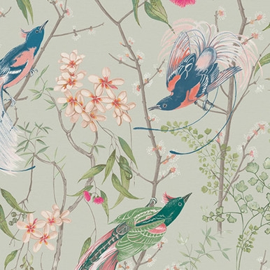 Clavering Birds Morning Sage Wallpaper