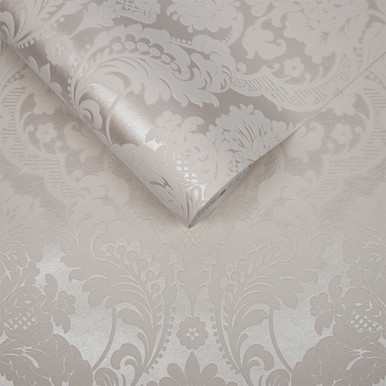 Gothic Damask Flock White Wallpaper