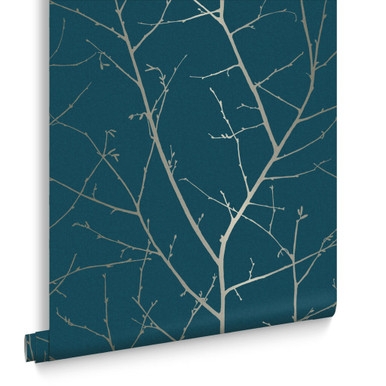 Boreas Teal & Silver Wallpaper