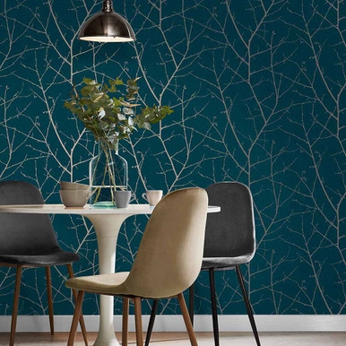 Boreas Teal & Silver Wallpaper