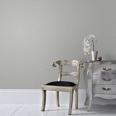 Chenille Grey and Silver Wallpaper