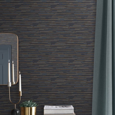 Empress Grasscloth Navy Wallpaper